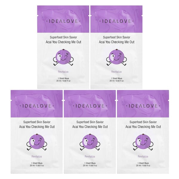 Idealove, Superfood Skin Savior, For Love and Honey, 5 Beauty Sheet Masks, 0.68 fl oz (20 ml) Each