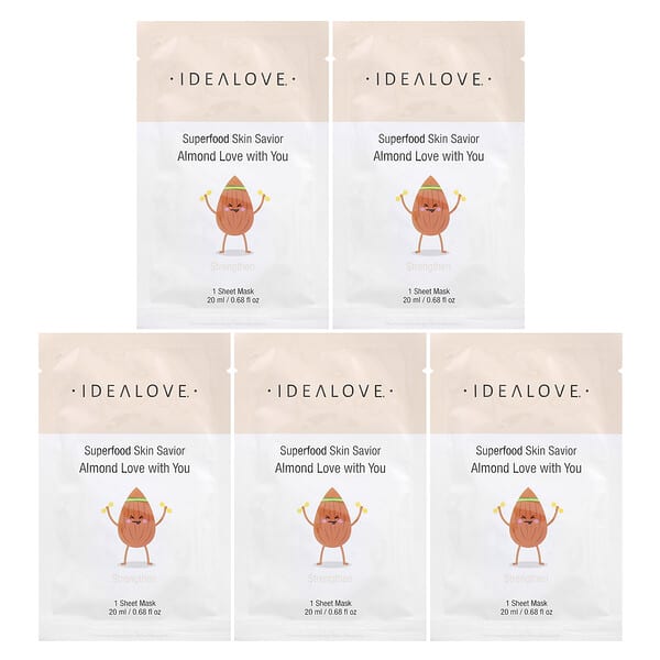 Idealove, Superfood Skin Savior, For Love and Honey, 5 Beauty Sheet Masks, 0.68 fl oz (20 ml) Each