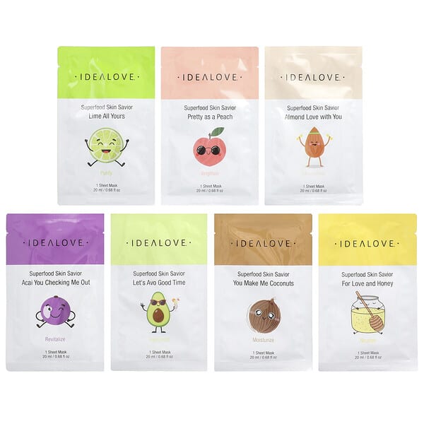 Idealove, Superfood Skin Savior, For Love and Honey, 5 Beauty Sheet Masks, 0.68 fl oz (20 ml) Each